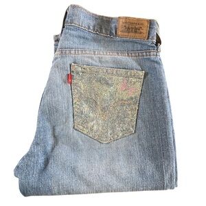 Levi’s 505 Straight Leg Jeans Sparkle Glitter Butterfly Back Pocket Vintage Y2K